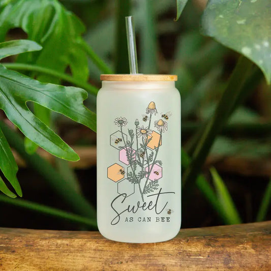 20 oz. "Sweet As Can Bee" Frosted Can Glass - Sip with Nature's Delight